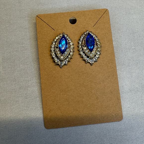 Blue Rhinestone Pierced Earrings - Picture 1 of 1